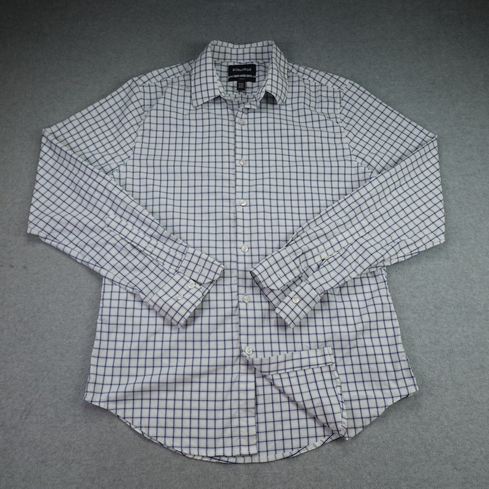 Bonobos Shirt Mens M White Blue Check Slim Fit Tech Button Up Jetsetter